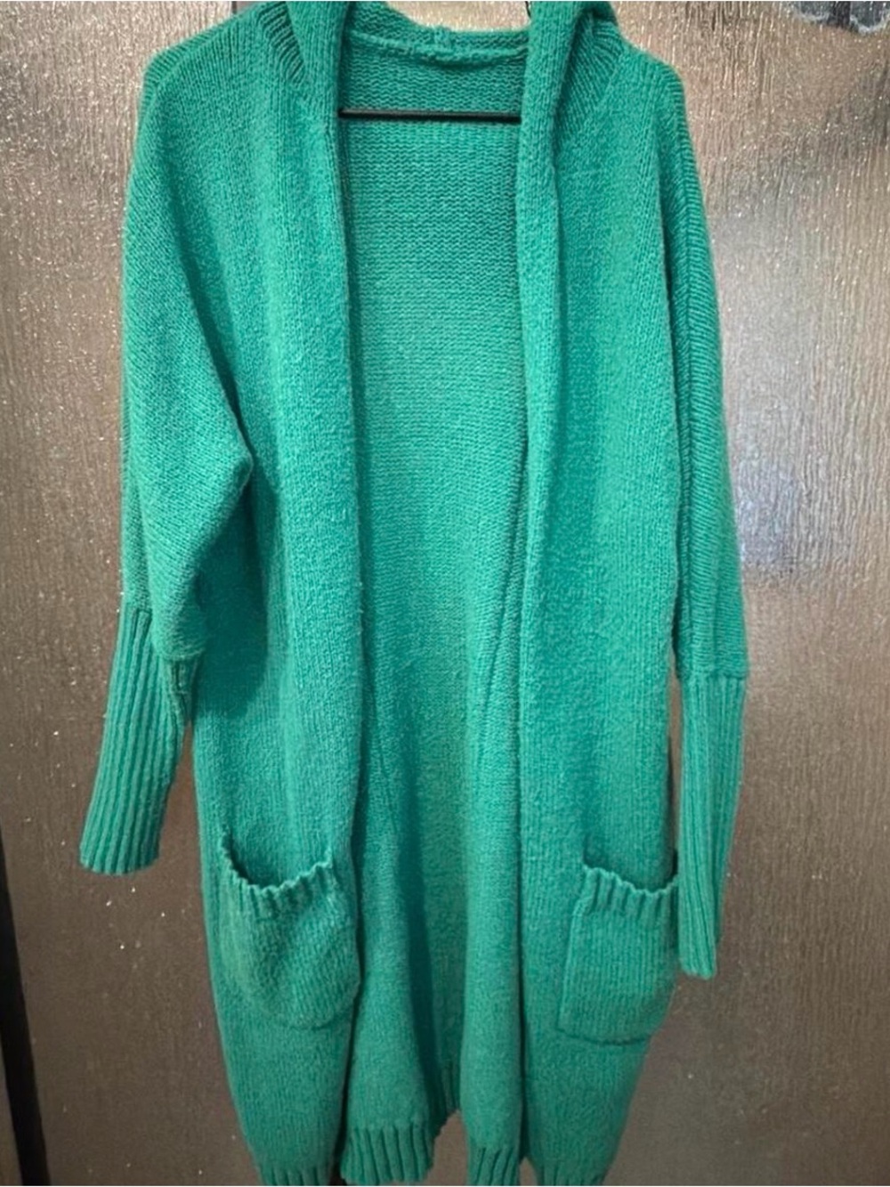 Women's Open-Front Hooded Long Cardigan Sweater in Teal
